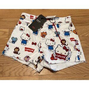 NWT LEVI'S X SANRIO HELLO KITTY White Denim Ribcage Shorts size 26